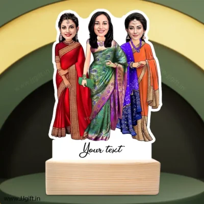 3 Lady in saree group caricature gift, Saree outfit female group caricature