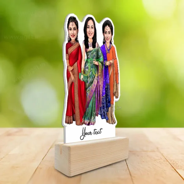 3 Lady in saree group caricature gift, Saree outfit female group caricature - Image 2