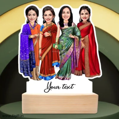 4 Lady in saree group caricature gift, Saree outfit female group caricature