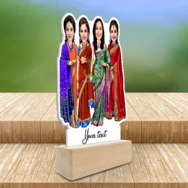 4 Lady in saree group caricature gift, Saree outfit female group caricature - Image 2