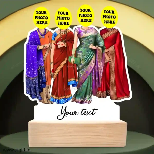 4 Lady in saree group caricature gift, Saree outfit female group caricature - Image 3