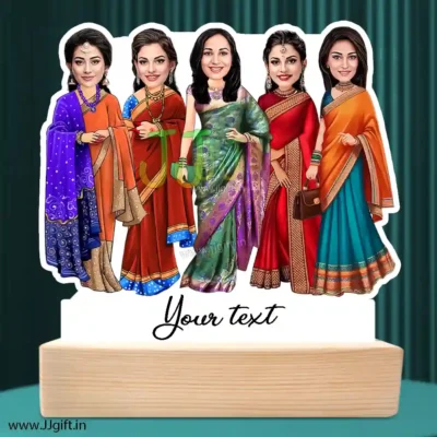 5 Lady in saree group caricature gift, Saree outfit female group caricature