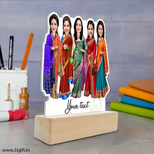 5 Lady in saree group caricature gift, Saree outfit female group caricature - Image 2