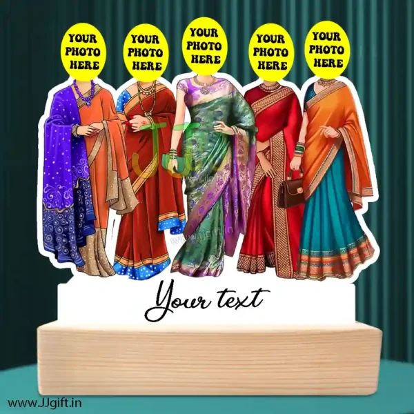 5 Lady in saree group caricature gift, Saree outfit female group caricature - Image 3