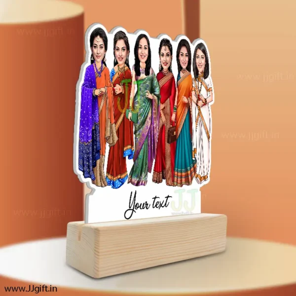 6 Lady in saree group caricature gift, Saree outfit female group caricature - Image 2