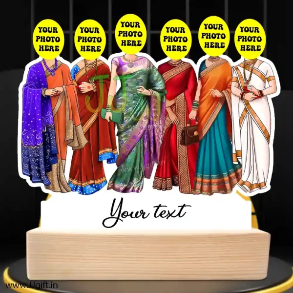 6 Lady in saree group caricature gift, Saree outfit female group caricature - Image 3
