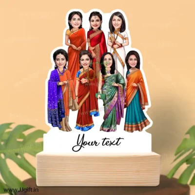7 Lady in saree group caricature gift, Saree outfit female group caricature