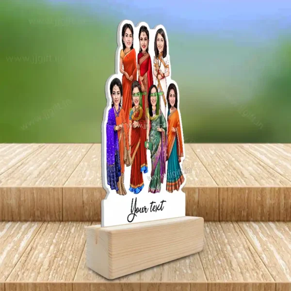 7 Lady in saree group caricature gift, Saree outfit female group caricature - Image 2