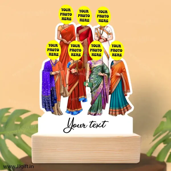 7 Lady in saree group caricature gift, Saree outfit female group caricature - Image 3