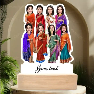 8 Lady in saree group caricature gift, Saree outfit female group caricature