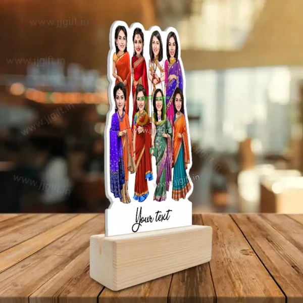8 Lady in saree group caricature gift, Saree outfit female group caricature - Image 2
