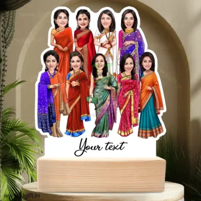 9 Lady in saree group caricature gift, Saree outfit female group caricature