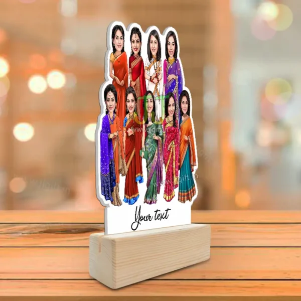 9 Lady in saree group caricature gift, Saree outfit female group caricature - Image 2