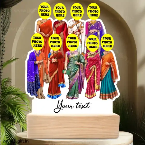 9 Lady in saree group caricature gift, Saree outfit female group caricature - Image 3