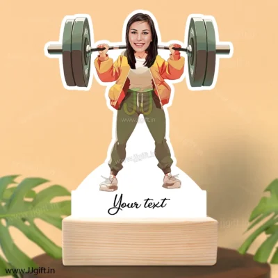 Barbell ligfting standee gift for female, Caricature gift for barbell lifting girl