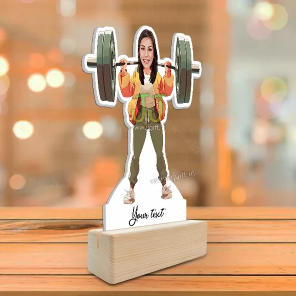 Barbell ligfting standee gift for female, Caricature gift for barbell lifting girl - Image 2