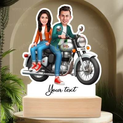 Couple caricature ride on Royal Enfield standee gift