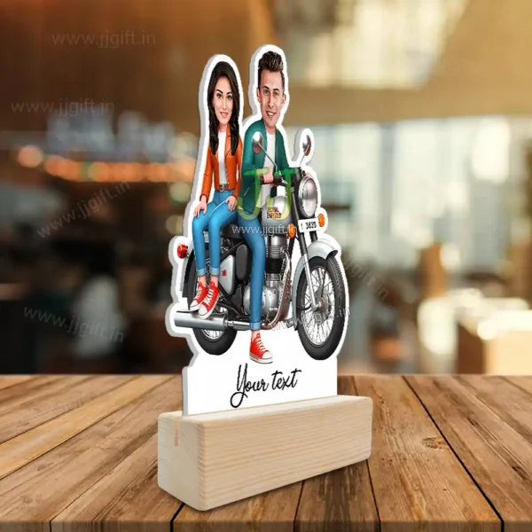 Couple caricature ride on Royal Enfield standee gift - Image 2