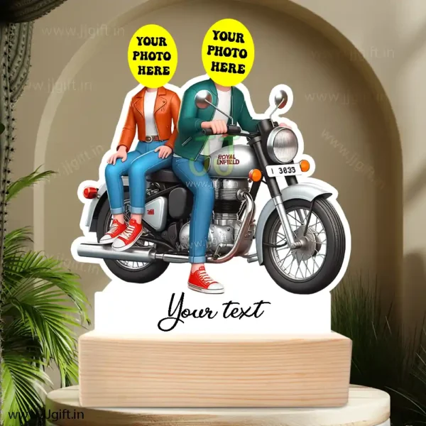 Couple caricature ride on Royal Enfield standee gift - Image 3