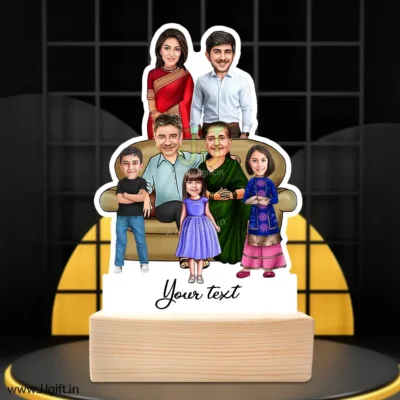 Family photo cartoon gift with 1 boy and 2 girl