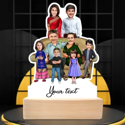 Family photo cartoon gift with 1 couple, 2 boy and 2 girl