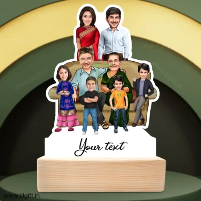 Family photo cartoon gift with 1 couple, 3 boy and 1 girl