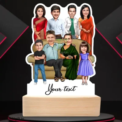 Family photo cartoon gift with 2 couple, 1 boy and 1 girl