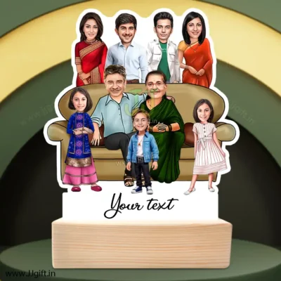 Family photo cartoon gift with 2 couple, 1 boy and 2 girl