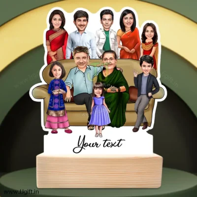 Family photo cartoon gift with 2 couple, 1 boy and 3 girl