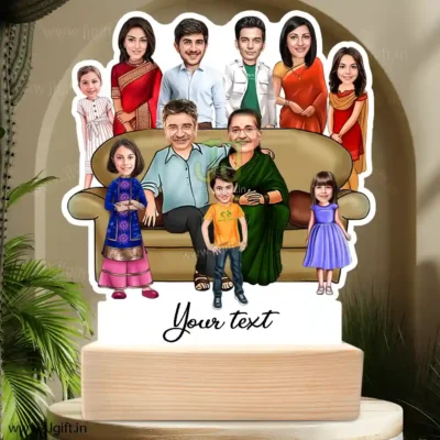 Family photo cartoon gift with 2 couple, 1 boy and 4 girl