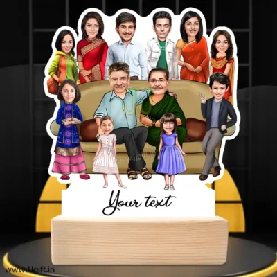 Family photo cartoon gift with 2 couple, 1 boy and 5 girl