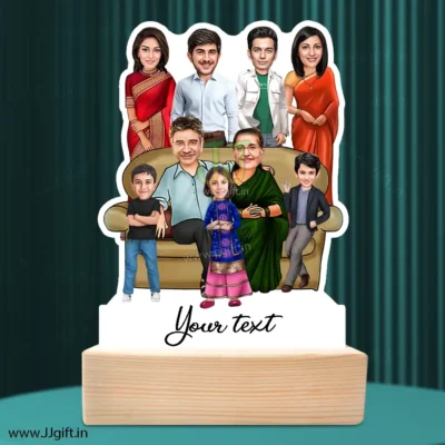 Family photo cartoon gift with 2 couple, 2 boy and 1 girl