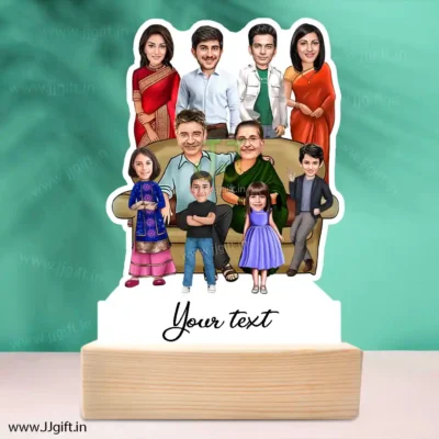Family photo cartoon gift with 2 couple, 2 boy and 2 girl