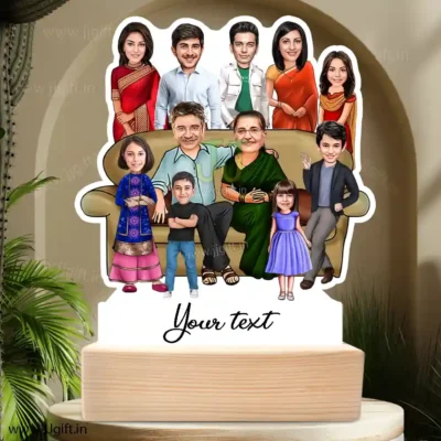 Family photo cartoon gift with 2 couple, 2 boy and 3 girl