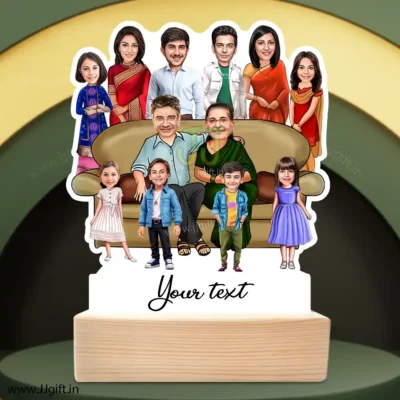 Family photo cartoon gift with 2 couple, 2 boy and 4 girl