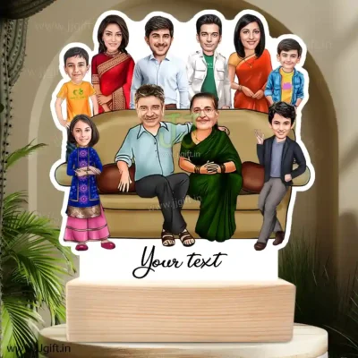 Family photo cartoon gift with 2 couple, 3 boy and 1 girl