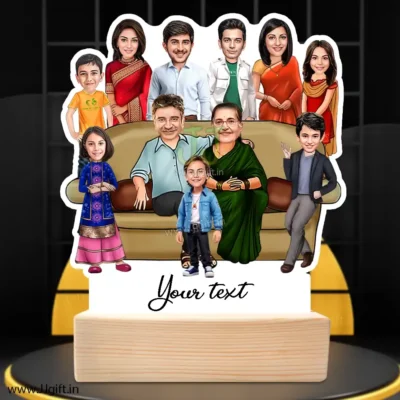 Family photo cartoon gift with 2 couple, 3 boy and 2 girl