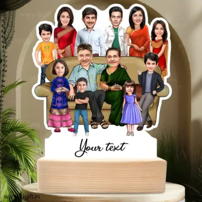 Family photo cartoon gift with 2 couple, 3 boy and 3 girl