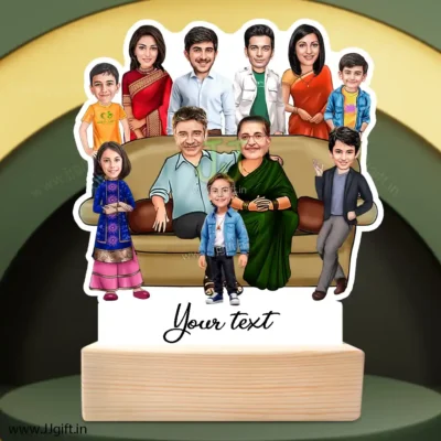 Family photo cartoon gift with 2 couple, 4 boy and 1 girl