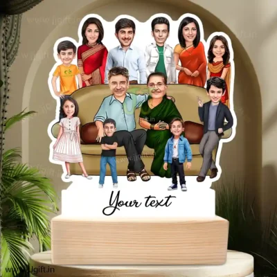 Family photo cartoon gift with 2 couple, 4 boy and 2 girl