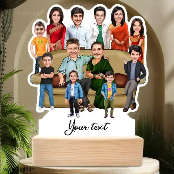 Family photo cartoon gift with 2 couple, 5 boy and 1 girl