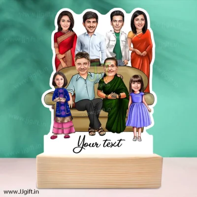 Family photo cartoon gift with 2 couple and 2 girl
