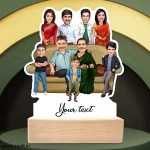 Family photo cartoon gift with 2 couple and 3 boy