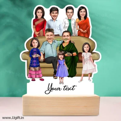 Family photo cartoon gift with 2 couple and 3 girl