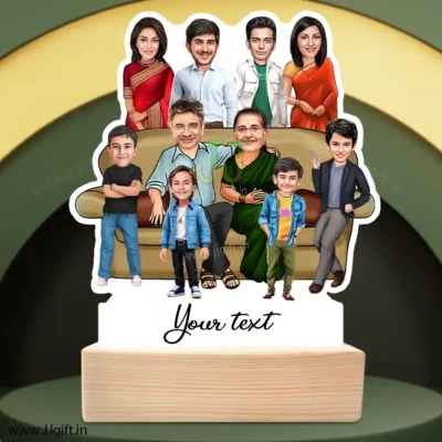 Family photo cartoon gift with 2 couple and 4 boy