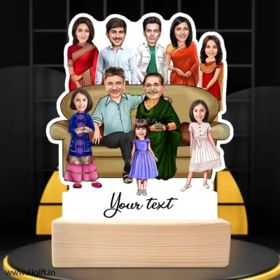 Family photo cartoon gift with 2 couple and 4 girl