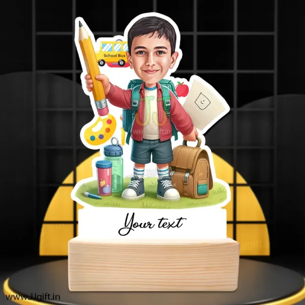 Gift For New School Going Boy, Acrylic Made Caricature Standee For Small Child