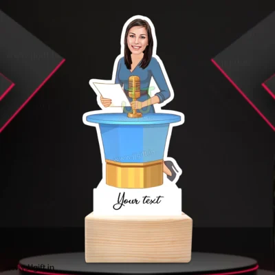 Girl Anchoring in Event caricature standee gift