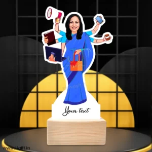 Multitasker female in saree caricature gift, Personalized Multitasker female standee gift idea