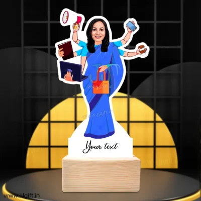 Multitasker female in saree caricature gift, Personalized Multitasker female standee gift idea